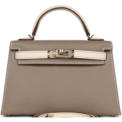 Hermès Kelly Sellier Mini II Special Order HSS Gris Asphalt / Nata Epsom GHW