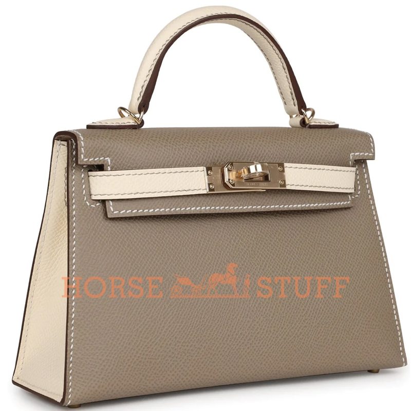 Hermès Kelly Sellier Mini II Special Order HSS Gris Asphalt / Nata Epsom GHW