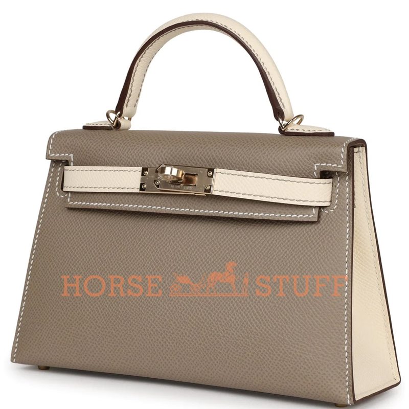 Hermès Kelly Sellier Mini II Special Order HSS Gris Asphalt / Nata Epsom GHW