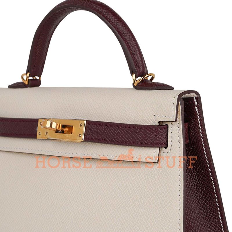 Hermès Kelly Sellier Mini II Special Order HSS Nata / Bordeaux Epsom GHW