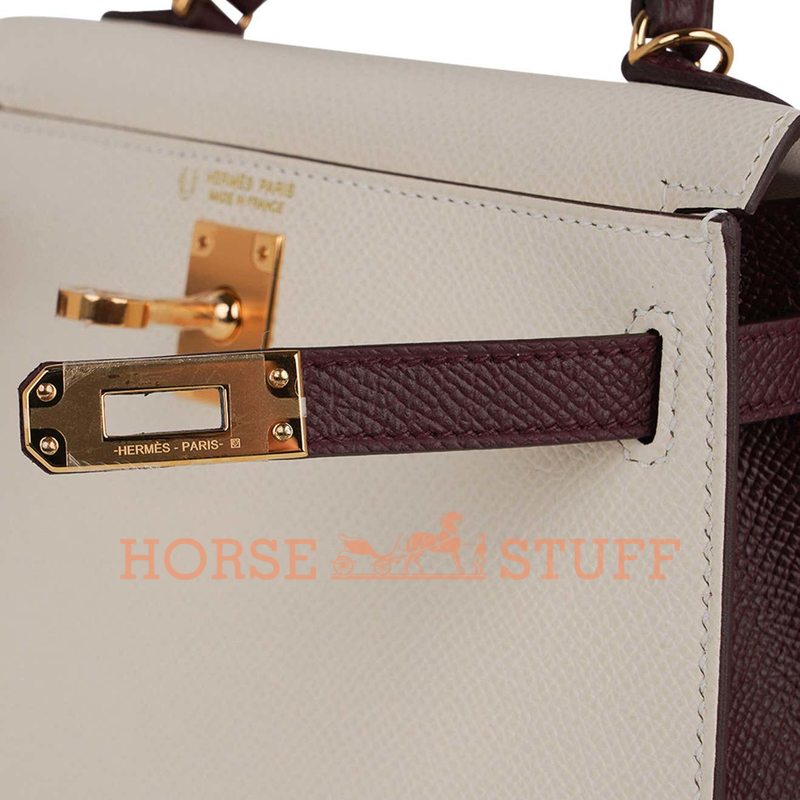 Hermès Kelly Sellier Mini II Special Order HSS Nata / Bordeaux Epsom GHW