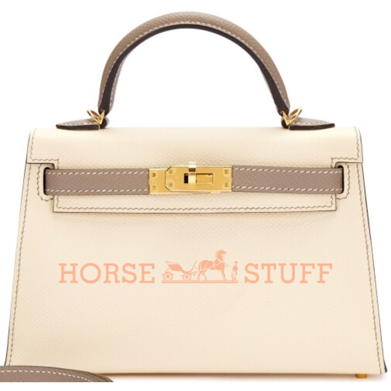 Hermès Kelly Sellier Mini II Special Order HSS Nata / Gris Asphalt Epsom GHW