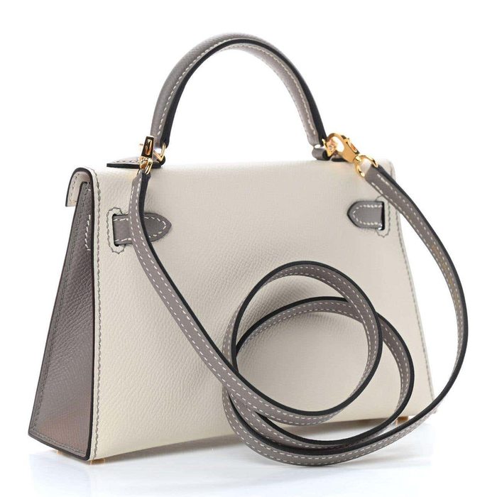 Hermes Kelly 25 Sellier HSS Gris Mouette And Magnolia Epsom