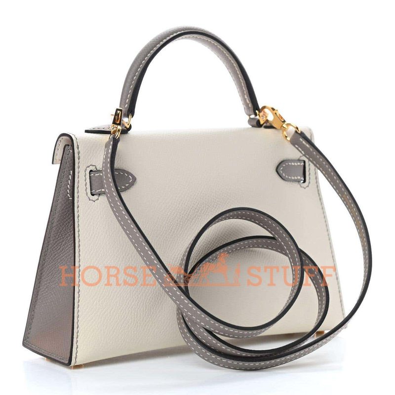 Hermès Kelly Sellier Mini II Special Order HSS Nata / Gris Mouette Epsom GHW