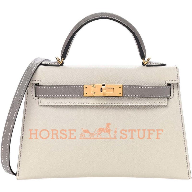 Hermès Kelly Sellier Mini II Special Order HSS Nata / Gris Mouette Epsom GHW