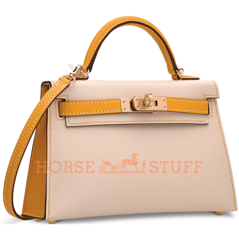 Hermès Kelly Sellier Mini II Special Order HSS Craie / Jaune d'Or Epsom GHW