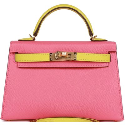 Hermès Kelly Sellier Mini II Special Order HSS Rose Azalee / Lime Epsom GHW