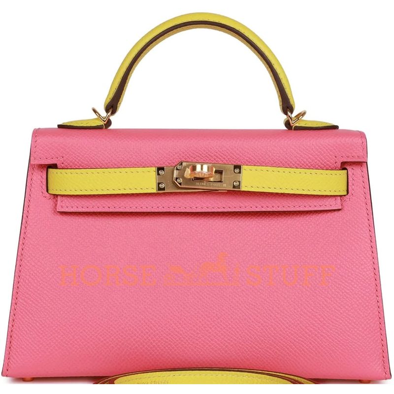 Hermès Kelly Sellier Mini II Special Order HSS Rose Azalee / Lime Epsom GHW