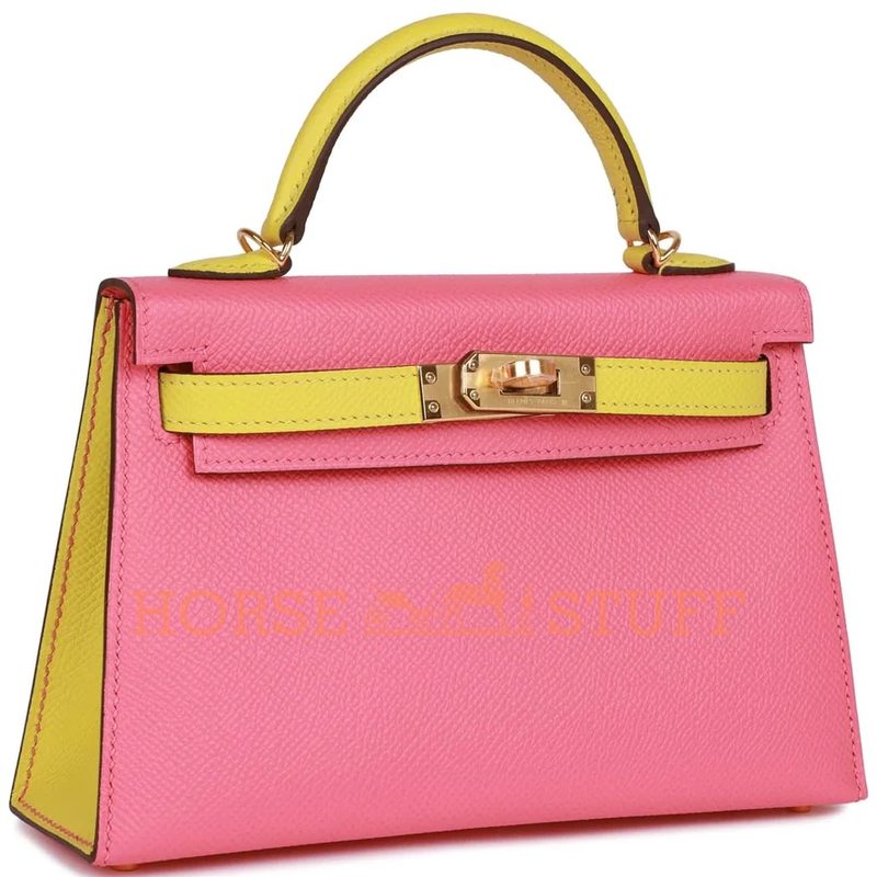 Hermès Kelly Sellier Mini II Special Order HSS Rose Azalee / Lime Epsom GHW