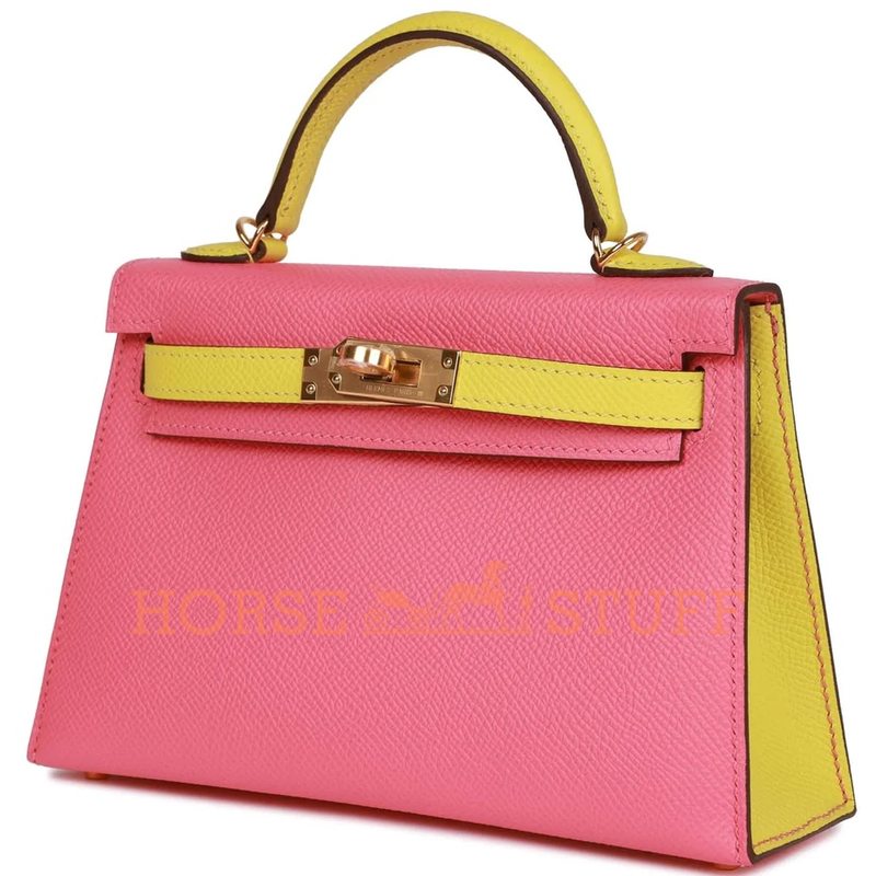 Hermès Kelly Sellier Mini II Special Order HSS Rose Azalee / Lime Epsom GHW