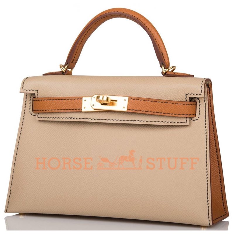 Hermès Kelly Sellier Mini II Special Order HSS Trench / Gold with contrast stitching Epsom GHW