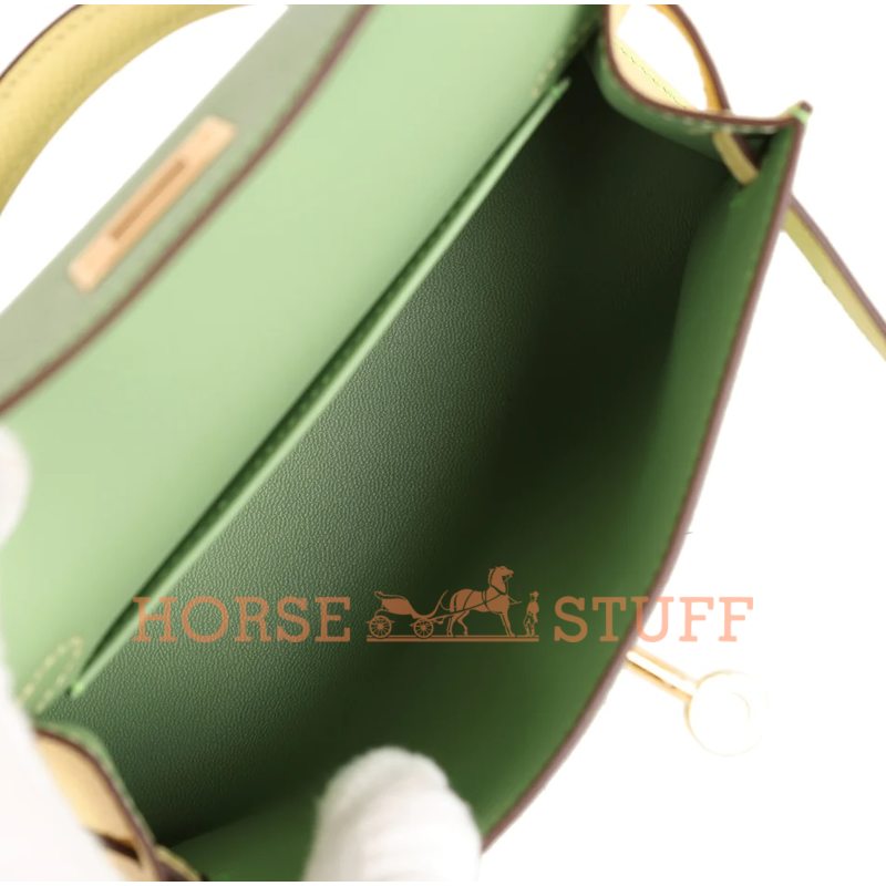 Hermès Kelly Sellier Mini II Special Order HSS Vert Criquet / Limoncello Epsom GHW