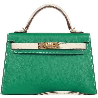 Hermès Kelly Sellier Mini II Special Order HSS Vert Jade / Craie Epsom GHW