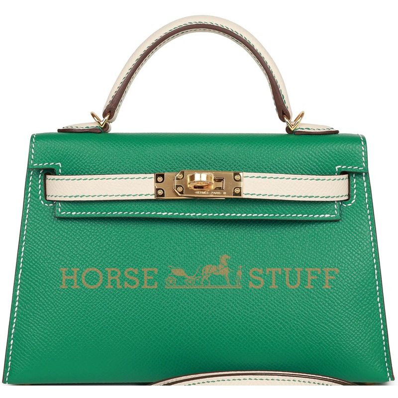 Hermès Kelly Sellier Mini II Special Order HSS Vert Jade / Craie Epsom GHW