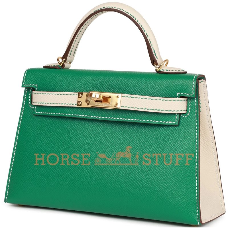 Hermès Kelly Sellier Mini II Special Order HSS Vert Jade / Craie Epsom GHW