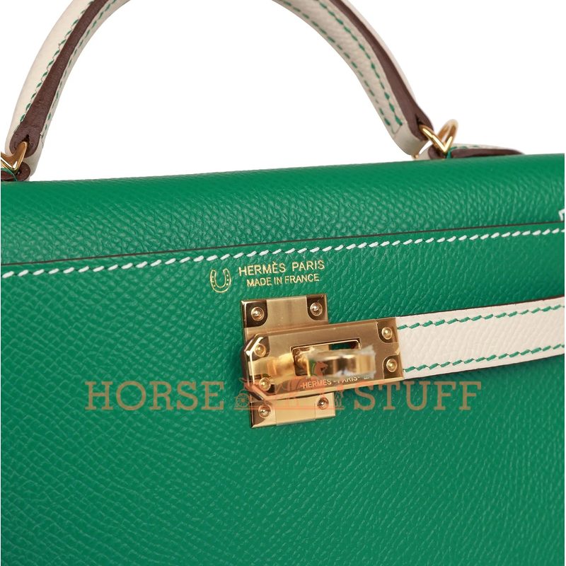 Hermès Kelly Sellier Mini II Special Order HSS Vert Jade / Craie Epsom GHW