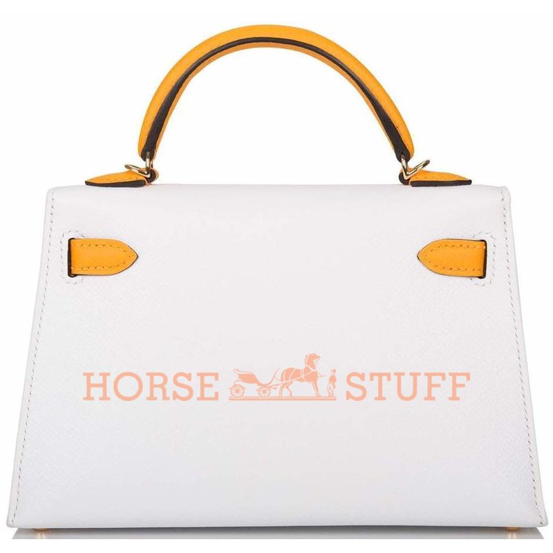 Hermès Kelly Sellier Mini II Special Order HSS White / Jaune d'Or Permabrass