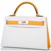 Hermès Kelly Sellier Mini II Special Order HSS White / Jaune d'Or Permabrass