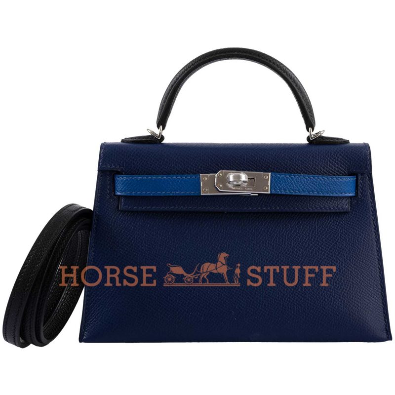 Hermès Kelly Sellier Mini II Limited Edition Tricolor Blue Sapphire / Blue France / Black Epsom PHW