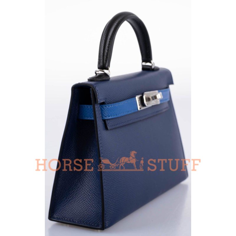 Hermès Kelly Sellier Mini II Limited Edition Tricolor Blue Sapphire / Blue France / Black Epsom PHW