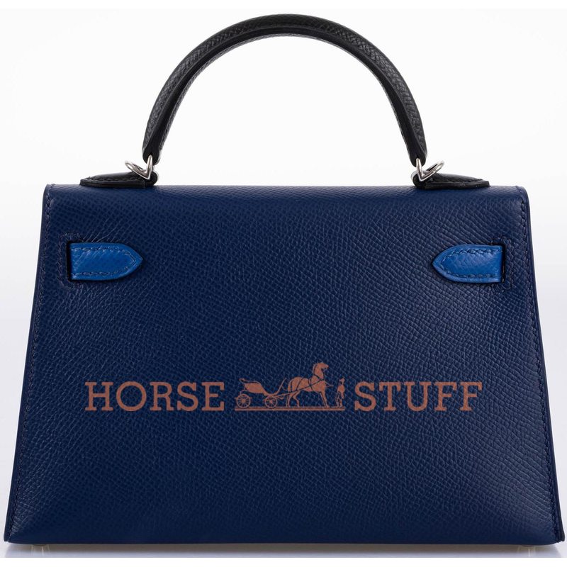 Hermès Kelly Sellier Mini II Limited Edition Tricolor Blue Sapphire / Blue France / Black Epsom PHW