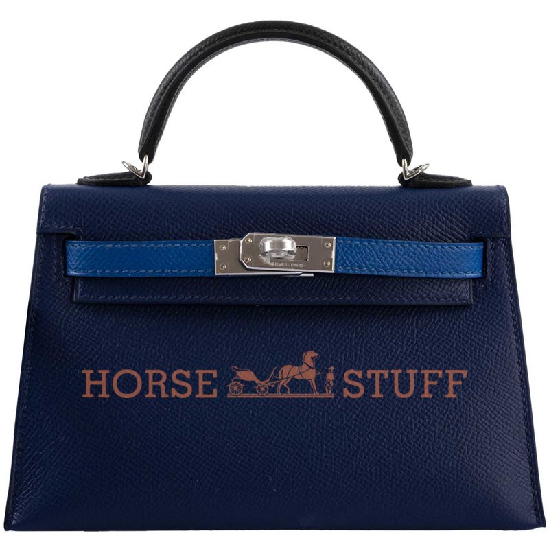 Hermès Kelly Sellier Mini II Limited Edition Tricolor Blue Sapphire / Blue France / Black Epsom PHW