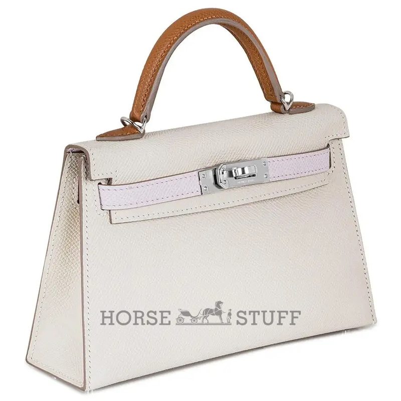 Hermès Kelly Sellier Mini II Limited Edition Tricolor Craie / Mauve Pale / Gold Epsom PHW