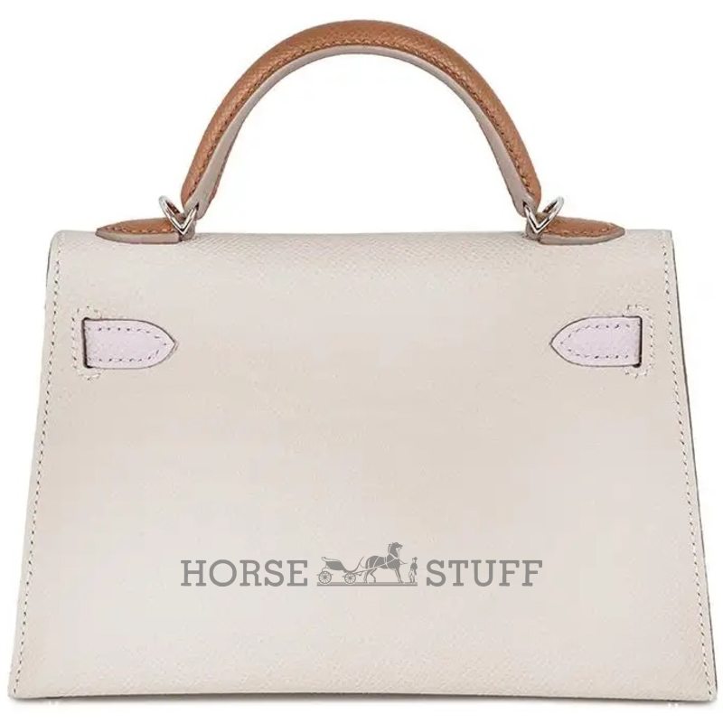 Hermès Kelly Sellier Mini II Limited Edition Tricolor Craie / Mauve Pale / Gold Epsom PHW