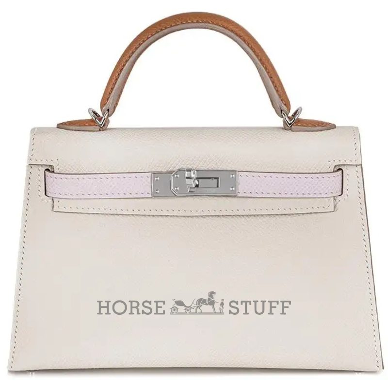 Hermès Kelly Sellier Mini II Limited Edition Tricolor Craie / Mauve Pale / Gold Epsom PHW