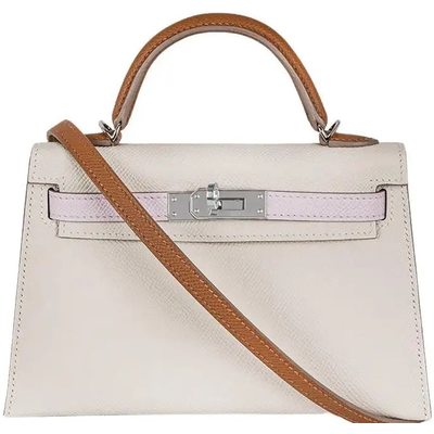 Hermès Kelly Sellier Mini II Limited Edition Tricolor Craie / Mauve Pale / Gold Epsom PHW