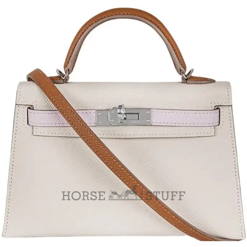 Hermès Kelly Sellier Mini II Limited Edition Tricolor Craie / Mauve Pale / Gold Epsom PHW