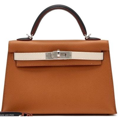 Hermès Kelly Sellier Mini II Limited Edition Tricolor Gold / Nata / Black Interior Blue Sapphire Epsom PHW