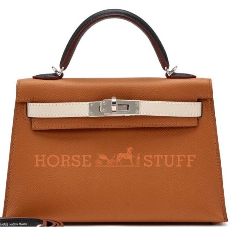 Hermès Kelly Sellier Mini II Limited Edition Tricolor Gold / Nata / Black Interior Blue Sapphire Epsom PHW