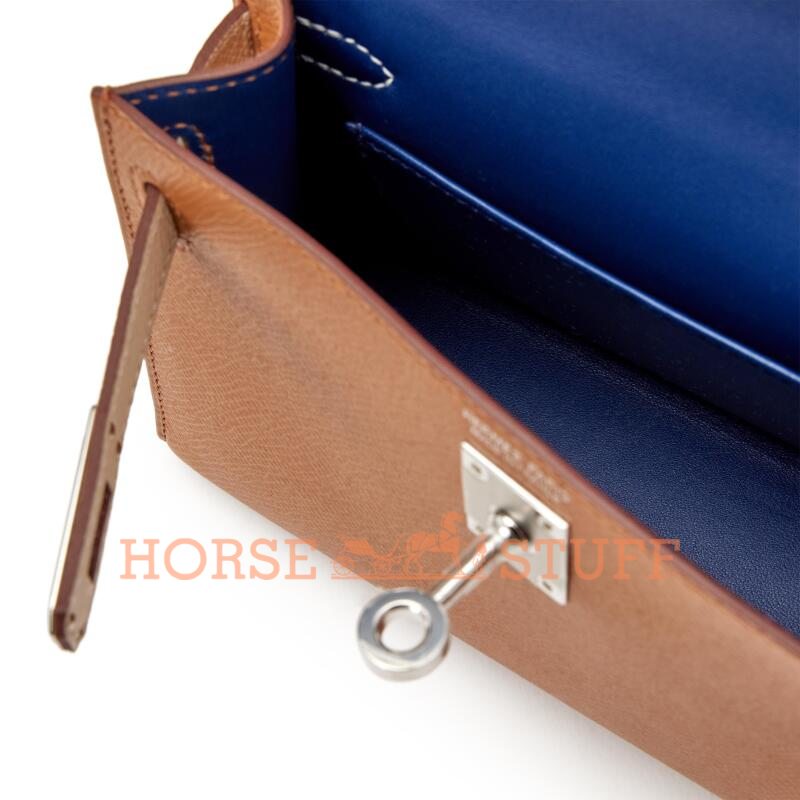 Hermès Kelly Sellier Mini II Limited Edition Tricolor Gold / Nata / Black Interior Blue Sapphire Epsom PHW