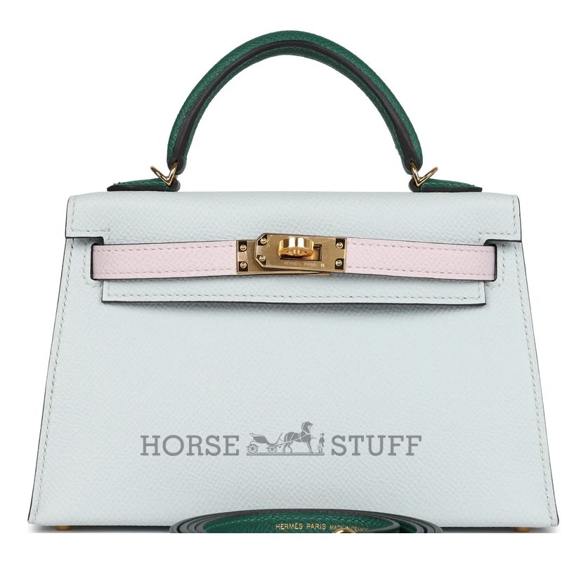 Hermès Kelly Sellier Mini II LIMITED EDITION TRICOLOR Gris Platine / Mauve Pale / Vert Moyen Epsom GHW