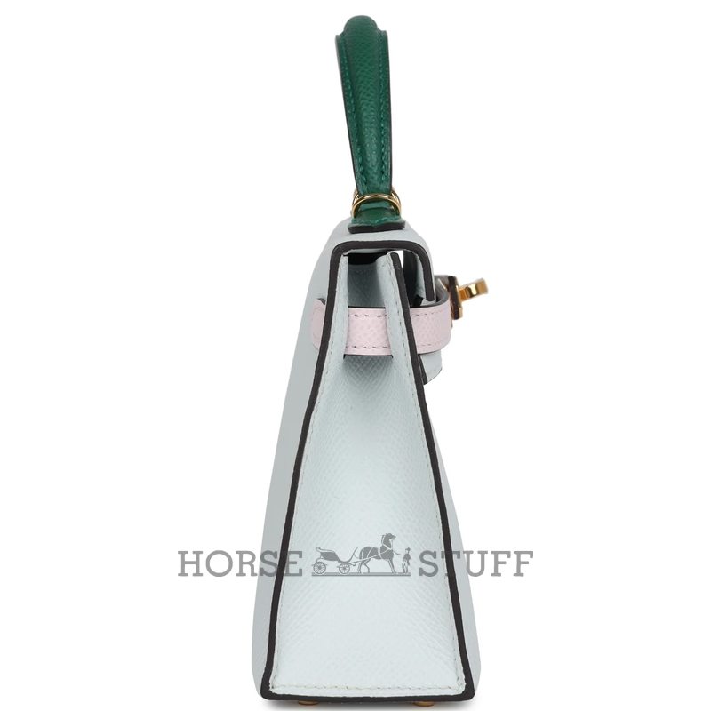 Hermès Kelly Sellier Mini II LIMITED EDITION TRICOLOR Gris Platine / Mauve Pale / Vert Moyen Epsom GHW
