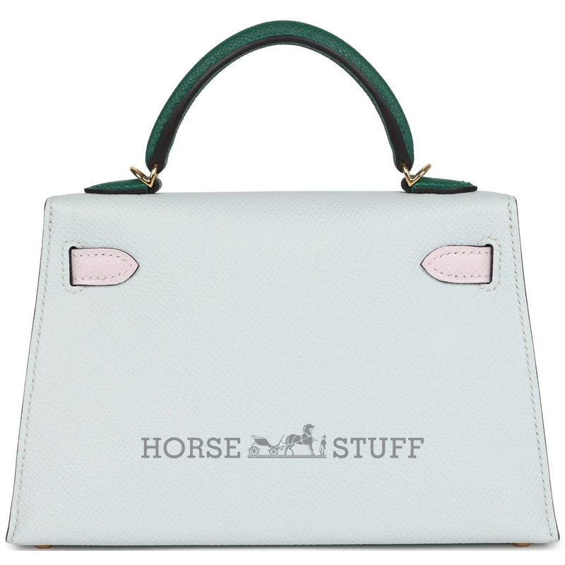 Hermès Kelly Sellier Mini II LIMITED EDITION TRICOLOR Gris Platine / Mauve Pale / Vert Moyen Epsom GHW