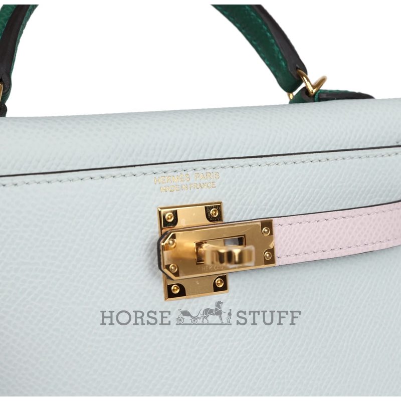 Hermès Kelly Sellier Mini II LIMITED EDITION TRICOLOR Gris Platine / Mauve Pale / Vert Moyen Epsom GHW