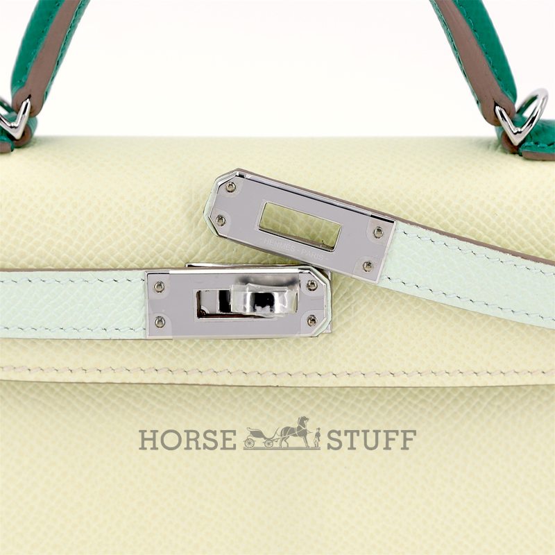 Hermès Kelly Sellier Mini II Limited Edition Tricolor Jaune Milton / Vert Fizz / Vert Vertigo Epsom PHW