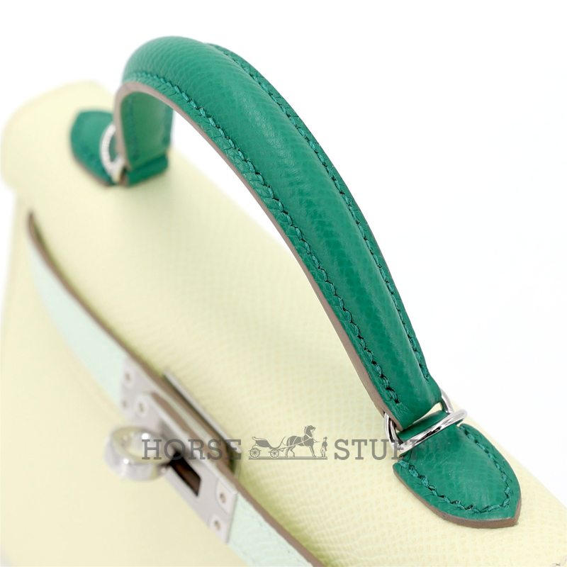 Hermès Kelly Sellier Mini II Limited Edition Tricolor Jaune Milton / Vert Fizz / Vert Vertigo Epsom PHW