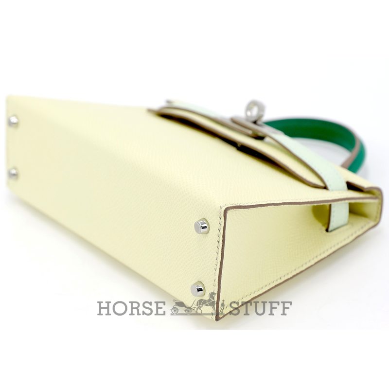 Hermès Kelly Sellier Mini II Limited Edition Tricolor Jaune Milton / Vert Fizz / Vert Vertigo Epsom PHW