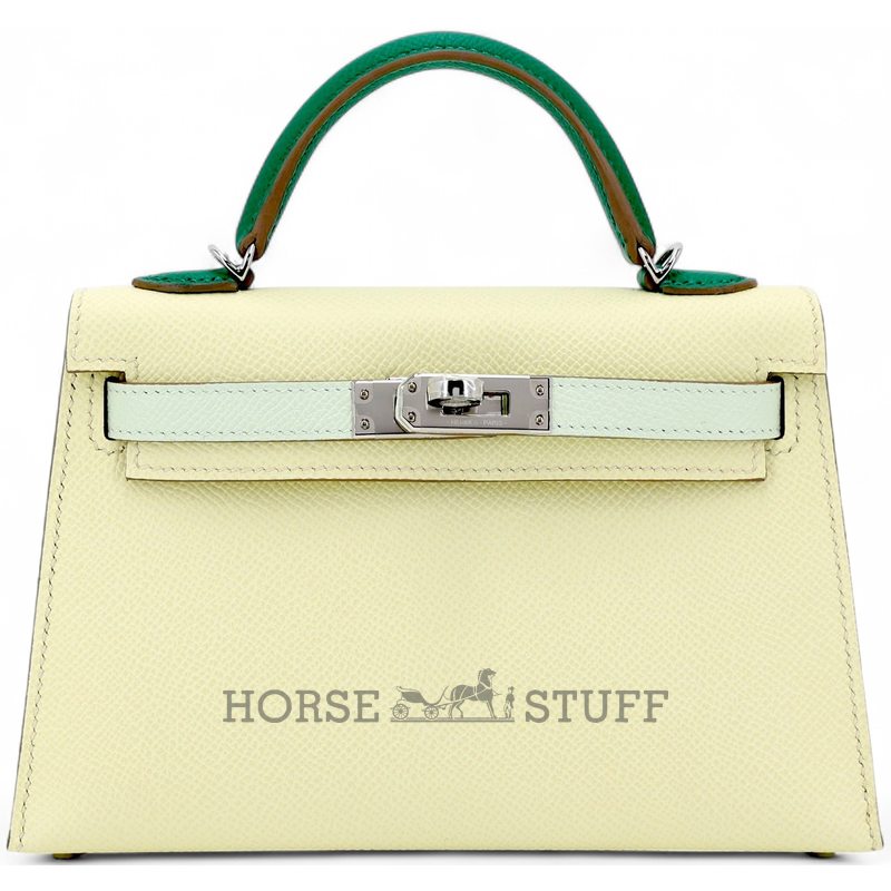Hermès Kelly Sellier Mini II Limited Edition Tricolor Jaune Milton / Vert Fizz / Vert Vertigo Epsom PHW