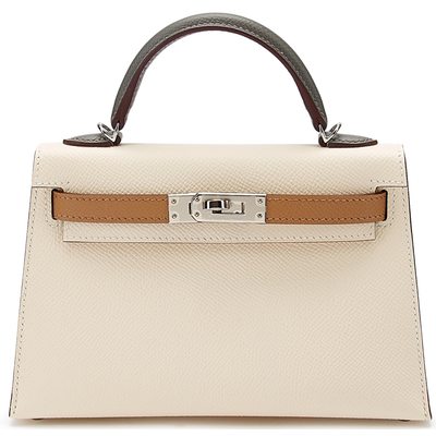 Hermès Kelly Sellier Mini II Limited Edition Tricolor Nata / Chai / Gris Meyer Epsom PHW