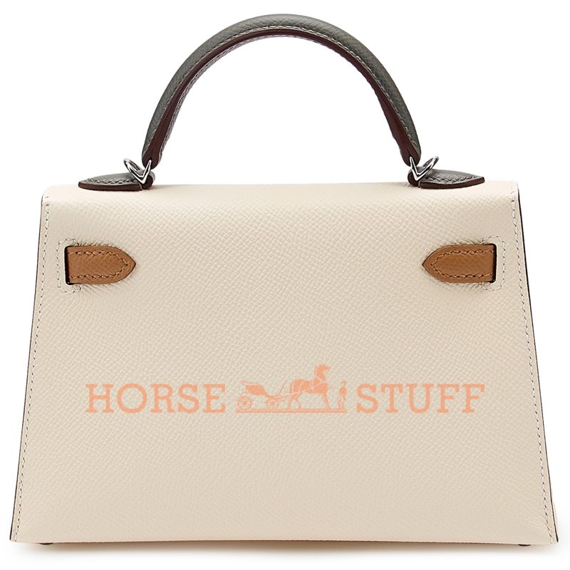 Hermès Kelly Sellier Mini II Limited Edition Tricolor Nata / Chai / Gris Meyer Epsom PHW