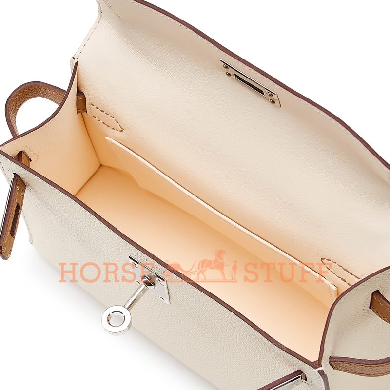 Hermès Kelly Sellier Mini II Limited Edition Tricolor Nata / Chai / Gris Meyer Epsom PHW