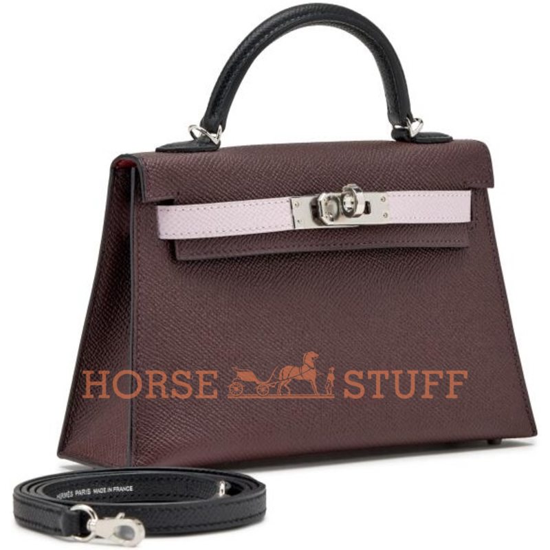 Hermès Kelly Sellier Mini II Limited Edition Tricolor Rouge Sellier / Mauve Pale / Caban Epsom PHW