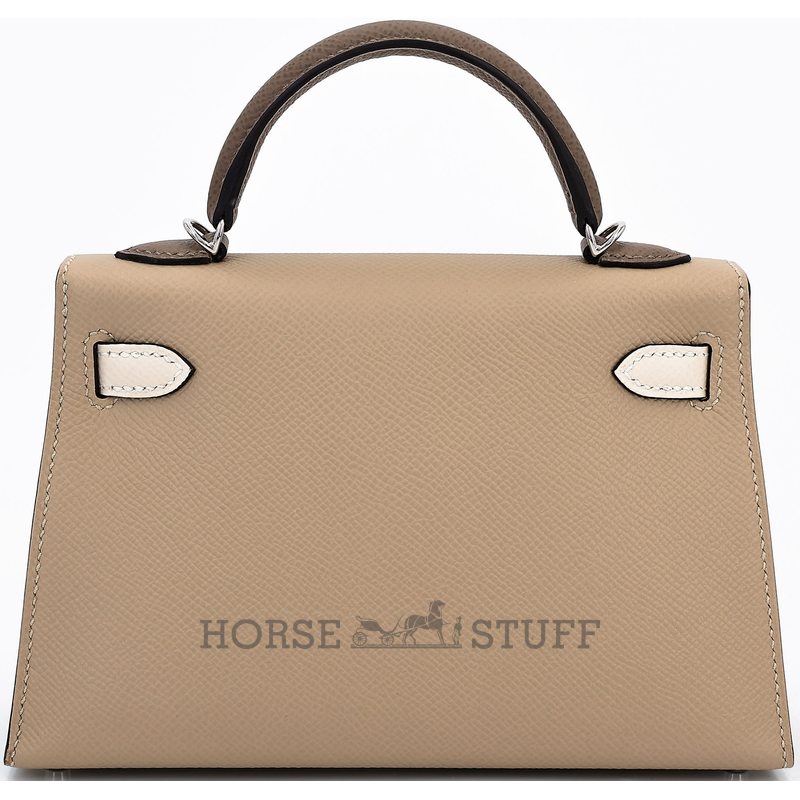 Hermès Kelly Sellier Mini II Limited Edition Tricolor Trench / Etoupe / Craie Epsom PHW