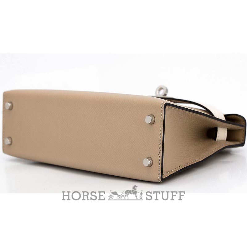 Hermès Kelly Sellier Mini II Limited Edition Tricolor Trench / Etoupe / Craie Epsom PHW