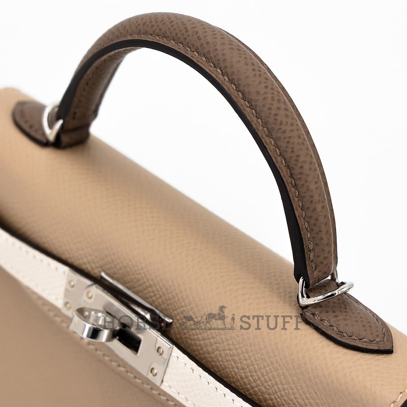 Hermès Kelly Sellier Mini II Limited Edition Tricolor Trench / Etoupe / Craie Epsom PHW