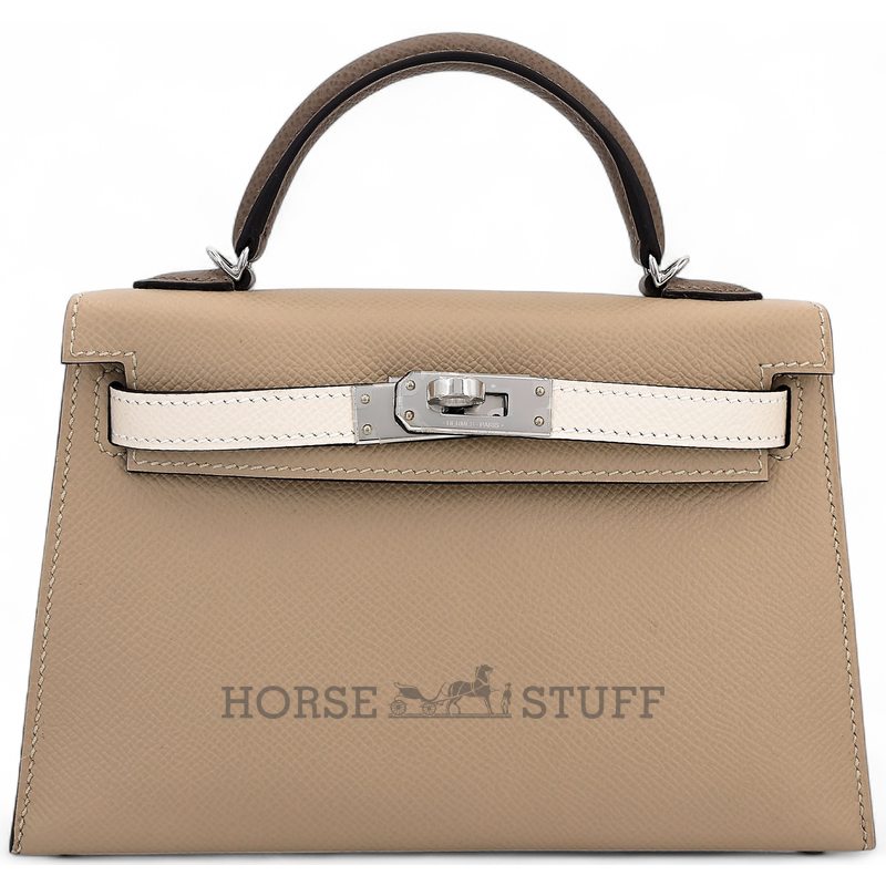 Hermès Kelly Sellier Mini II Limited Edition Tricolor Trench / Etoupe / Craie Epsom PHW